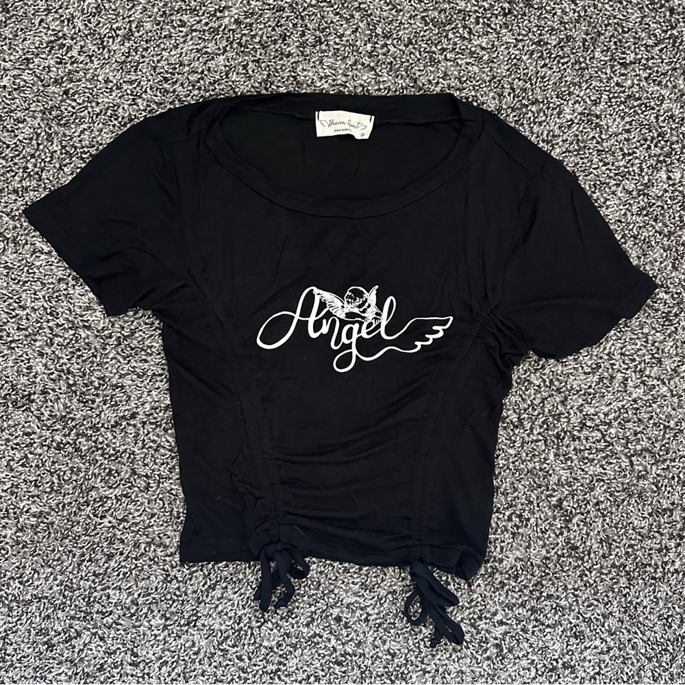 XSmall black crop top with angel design